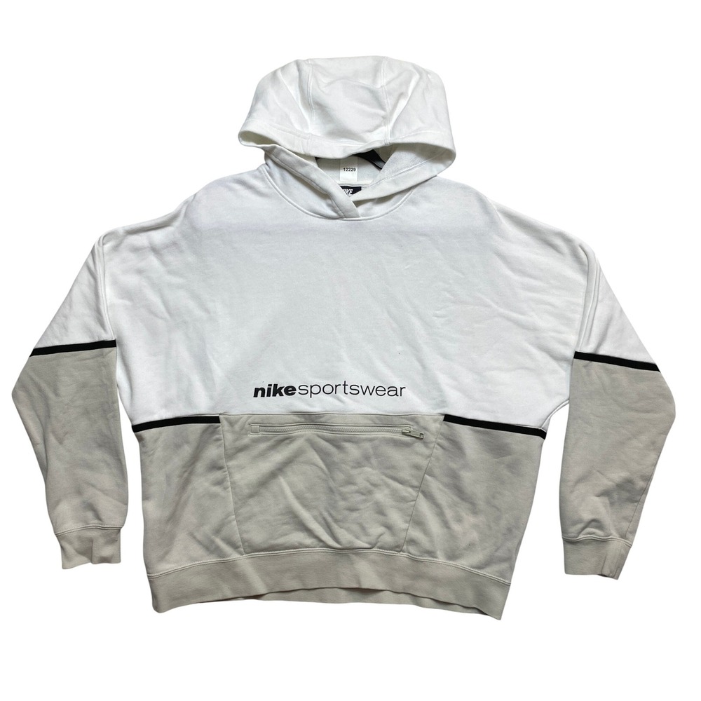 Nike Hoodie Womens M White Sportswear Colorblock Zippered Pocket Pullover